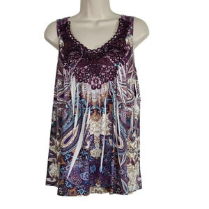 Cato Tank Top Size L Studded Purple White Subliminal Paisley Print Sleeveless